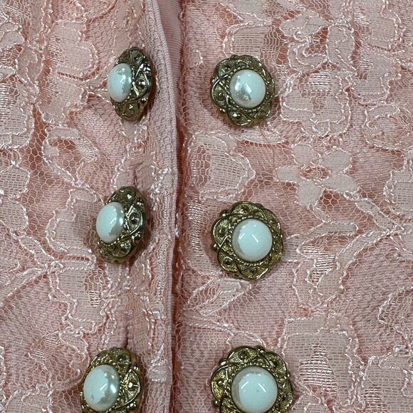 Vintage Blouse Women Medium Blush Pink Lace Ruffle Collar Pearl Button Victorian - Picture 9 of 11